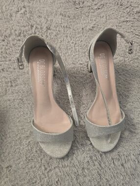 De Blossom Collection Silver Glitter Ankle-Strap Heels